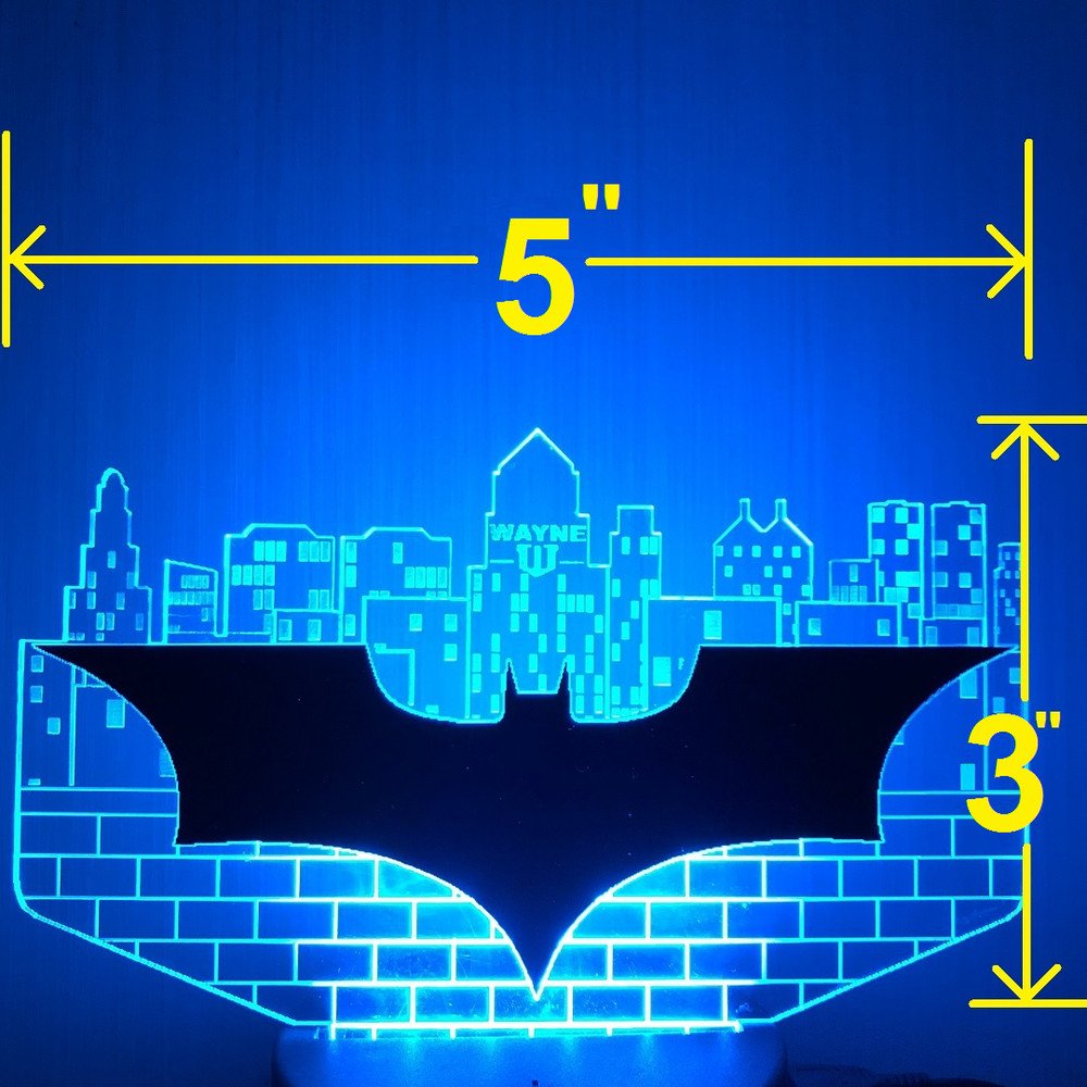 Dark Knight Batman Gotham medium PERSONALIZED acrylic night light w/wo LED base