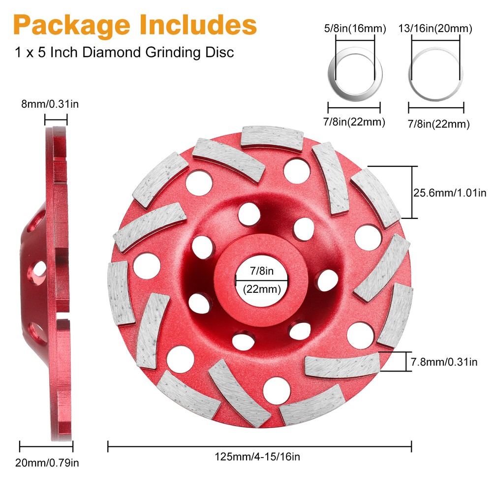 5" Diamond Grinding Cup Wheel Disc Two Row 14-Segment Grinder Concrete Granite