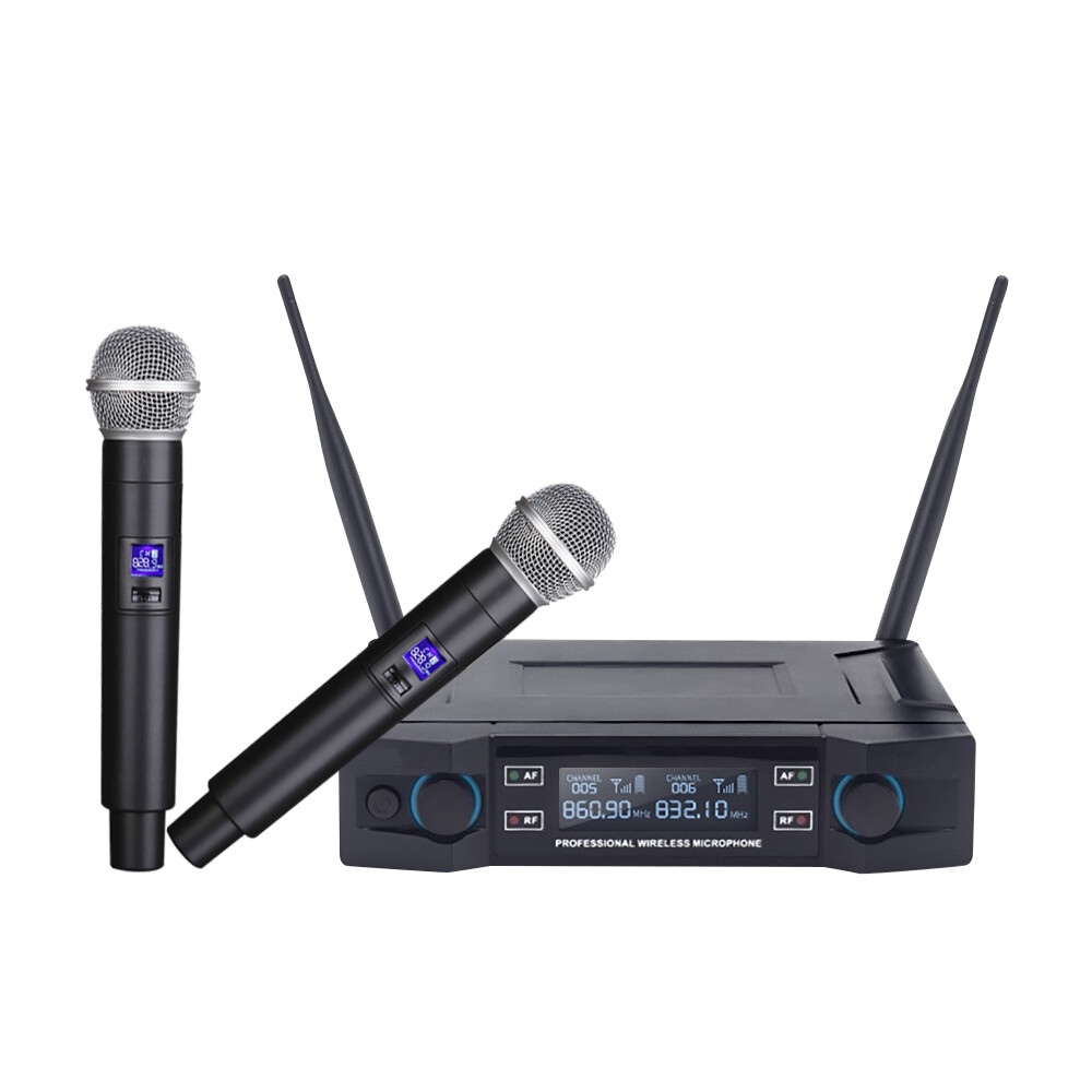 Professional 2 Channel UHF Wireless Dual Microphone Cordless Handheld Mic System