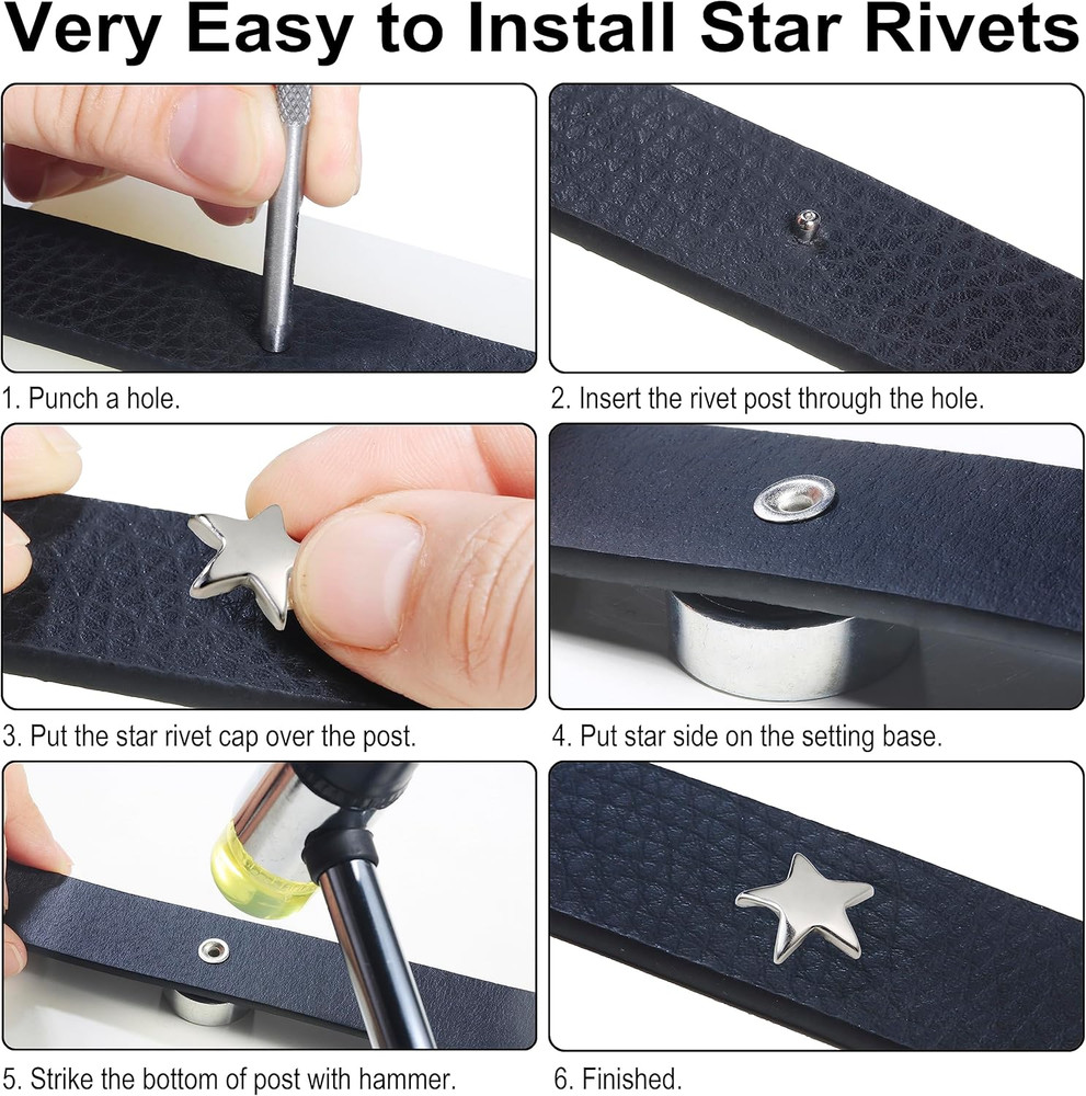 200 Sets Leather Rivets Kit Mixed Sizes Rivets for Leather Star Studs for Clothi
