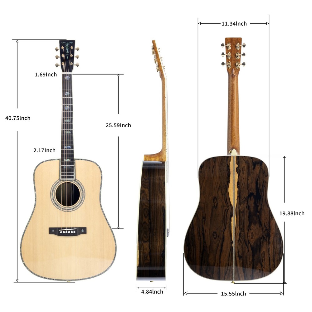 41'' Acoustic All Solid Guitar Solid A+Sitka Spruce Top Solid Palo Santo Back