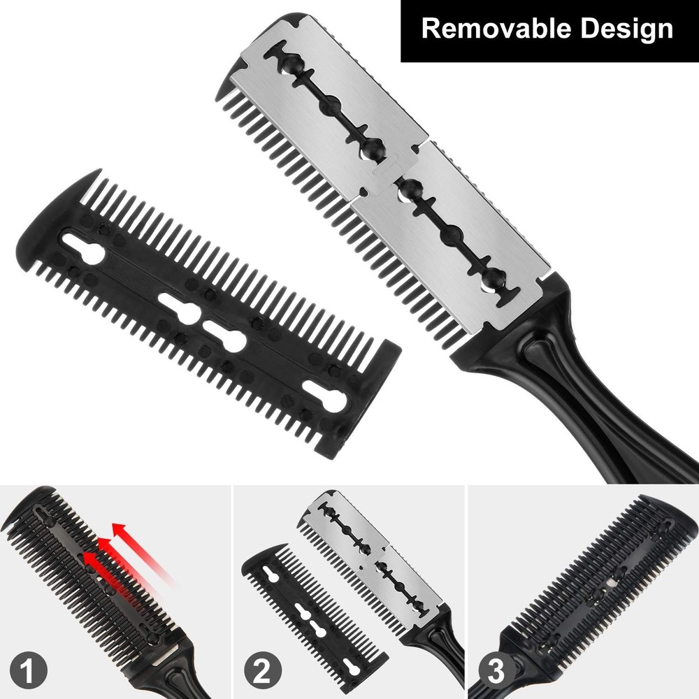 Razor Comb & Thinning Scissors Set Double‑Edge, Replacement Blades, DIY (3‑Pack)