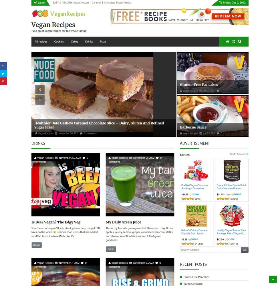 Wordpress Vegan Recipes Website + Free Install + Hosting