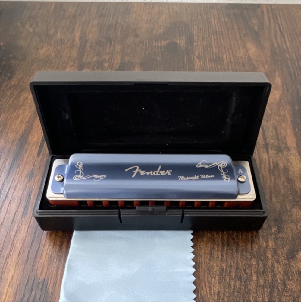Fender Diatonic Harmonica Key A Blue Silver Metal with Case & Cleaning Cloth