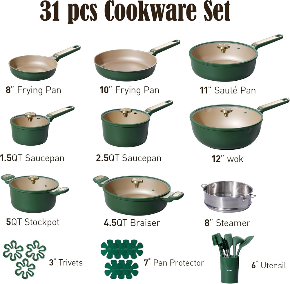 Pots and Pans Set Non Stick, Cookware Set, 31Pcs Nonstick Kitchen Set Induction