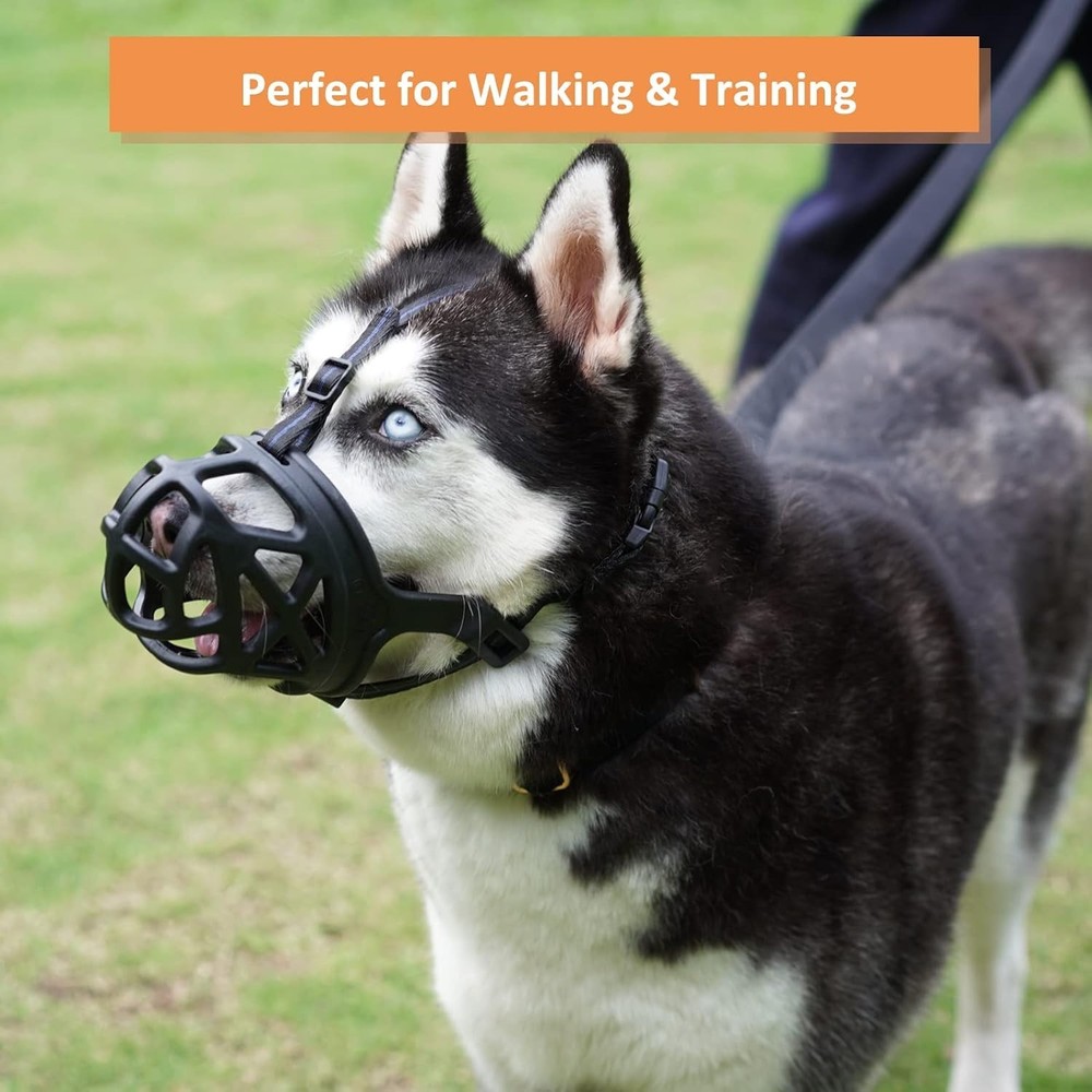 Basket Muzzle for Large Aggressive Dogs - Humane & Comfortable Design, Black