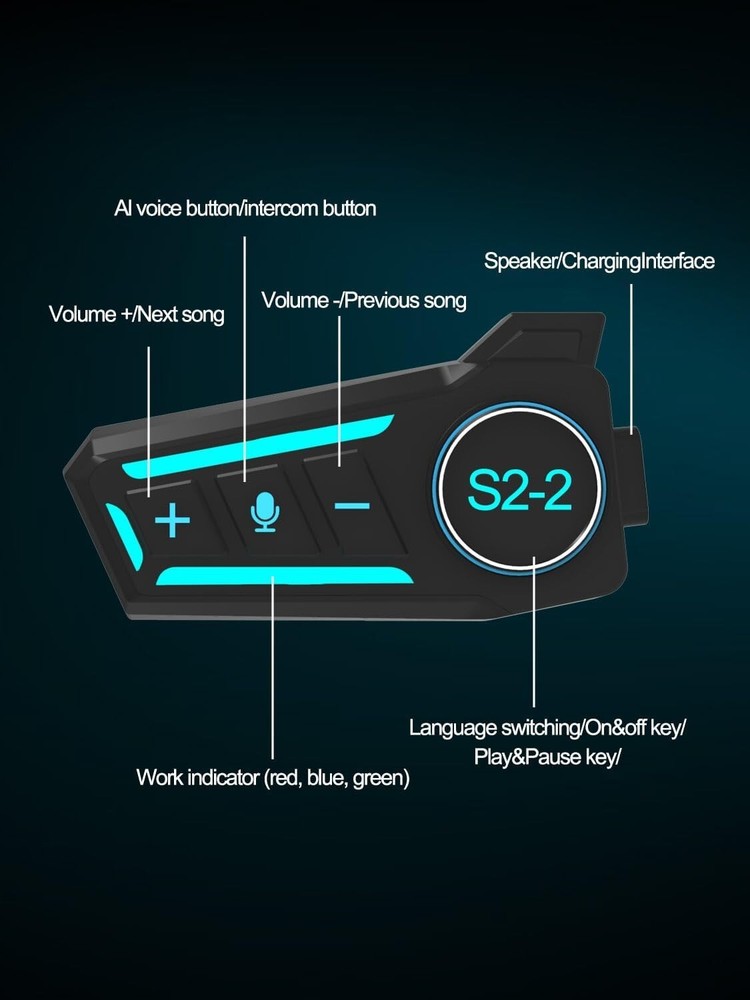 Motorcycle Intercom Headset USB C Interface Communication System AI Voice Assist