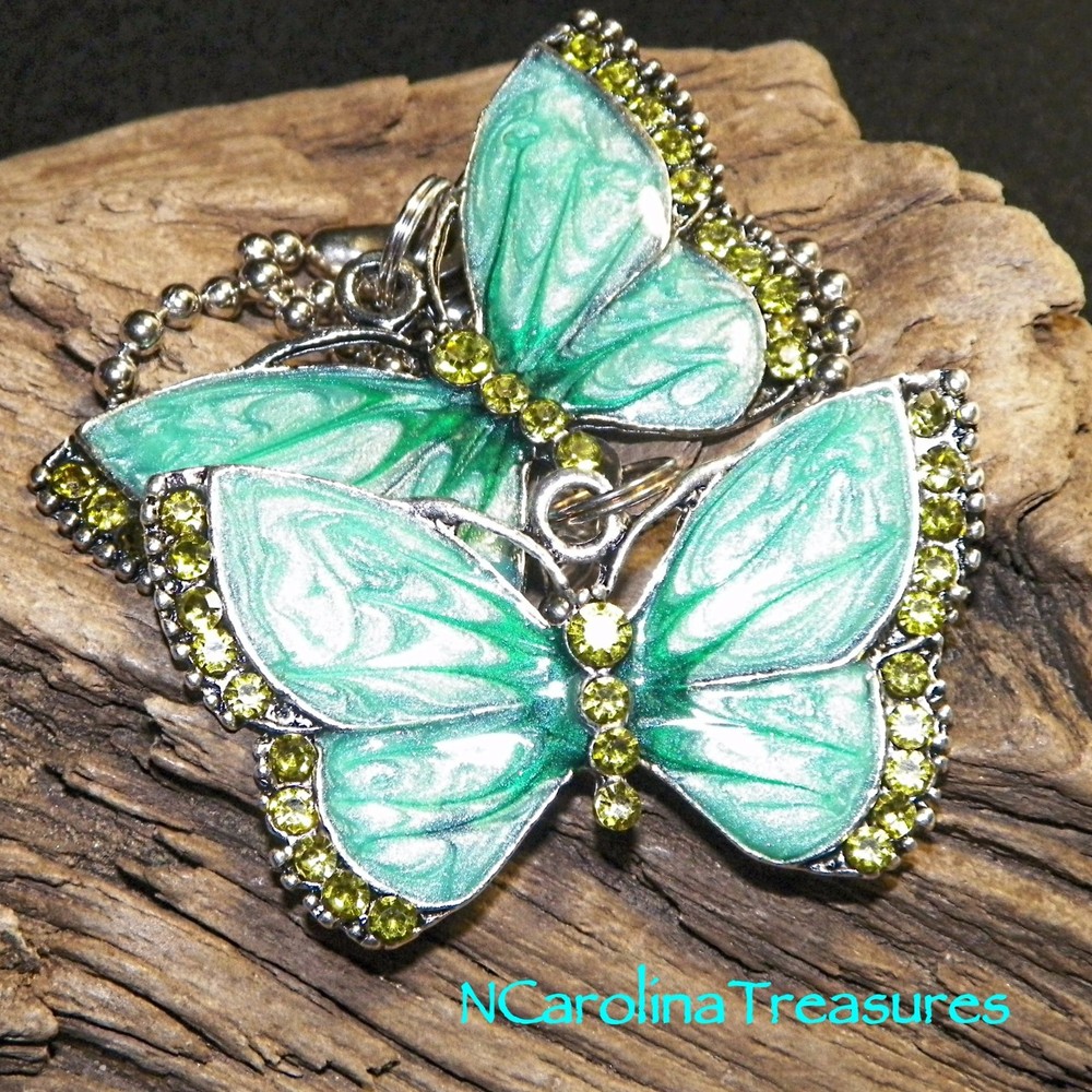 RETRO GREEN BUTTERFLIES BUTTERFLY SILVER CEILING FAN LIGHT SWITCH PULL LG PAIR