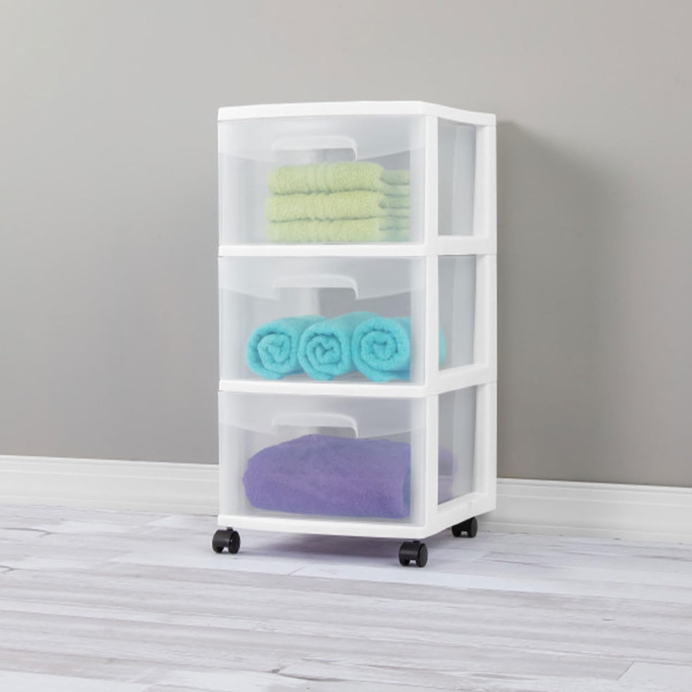 2-Pack Rolling 3-Drawer Plastic Storage Organizer Cart - White Closet Solution