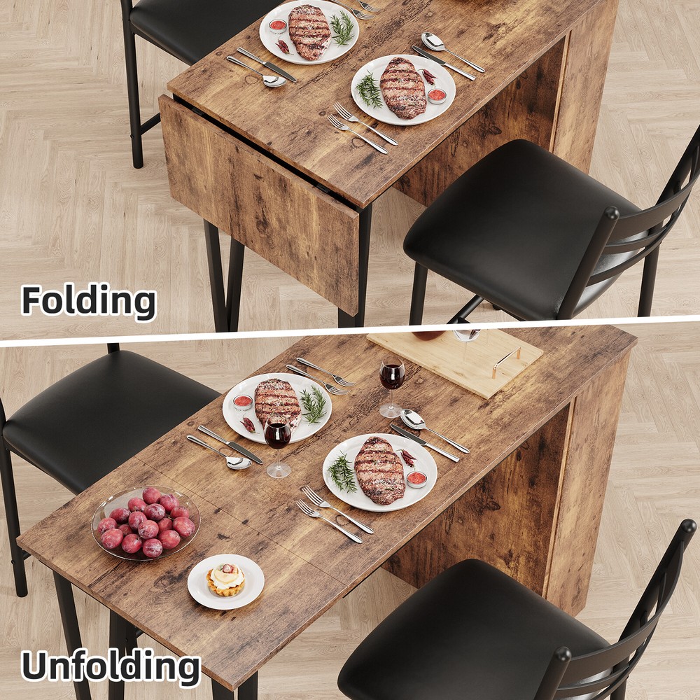 Dining Set Wood Top Table and 2 Upholstered Height Chairs Bar Stools for Kitchen