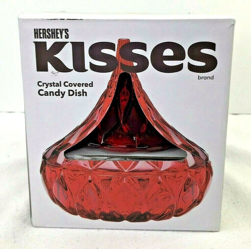 New Open Box Hershey Kiss Red Crystal Covered Candy Dish 7"