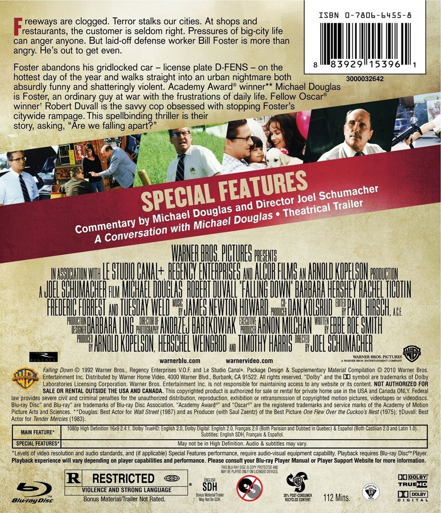 Falling Down Blu-ray Michael Douglas NEW