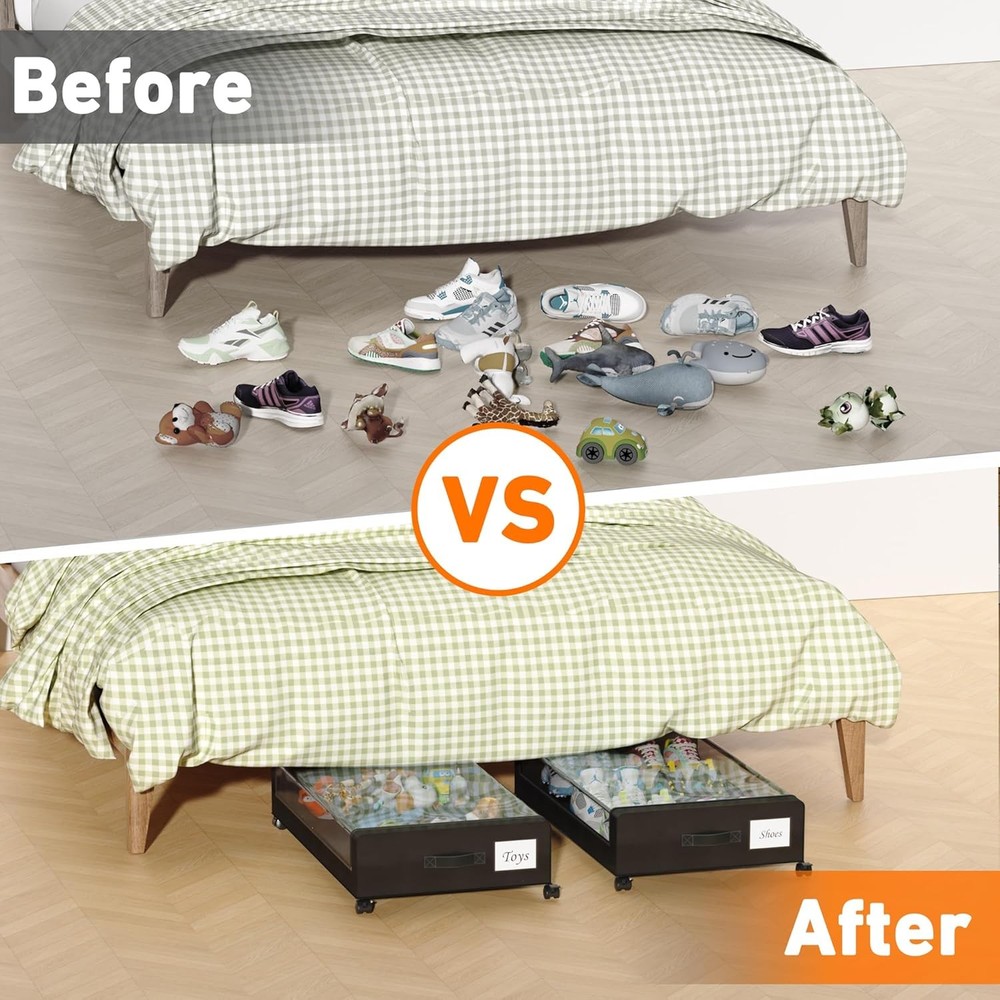 Under Bed Storage W/ Wheels 2 Pack Under Bed Storage Containers W/ Dividers &