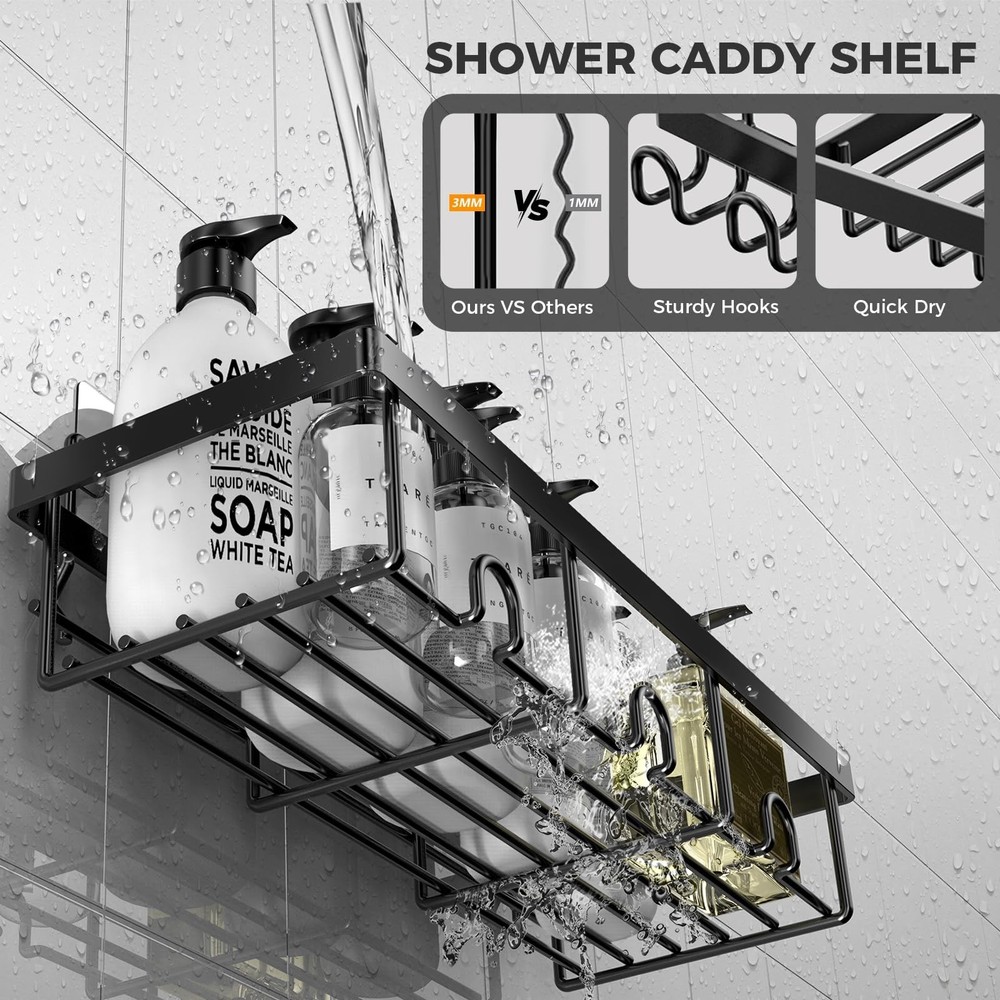 Adhesive Shower Caddy Shelves 4 Pack - No Drill Rust-Proof Bath Organizer for...
