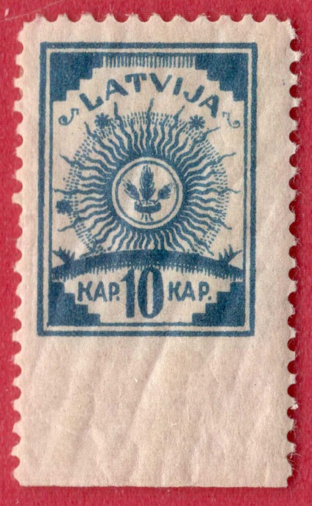 LATVIA LETTLAND missing perforation 10 Kop. 1919 Sc. 19, MINT ERROR 6541