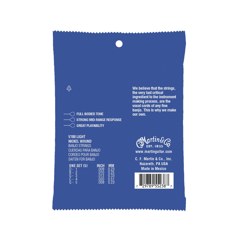 Martin V700 Vega Banjo Strings, 5-String, Light, Nickel Wound, 9-20