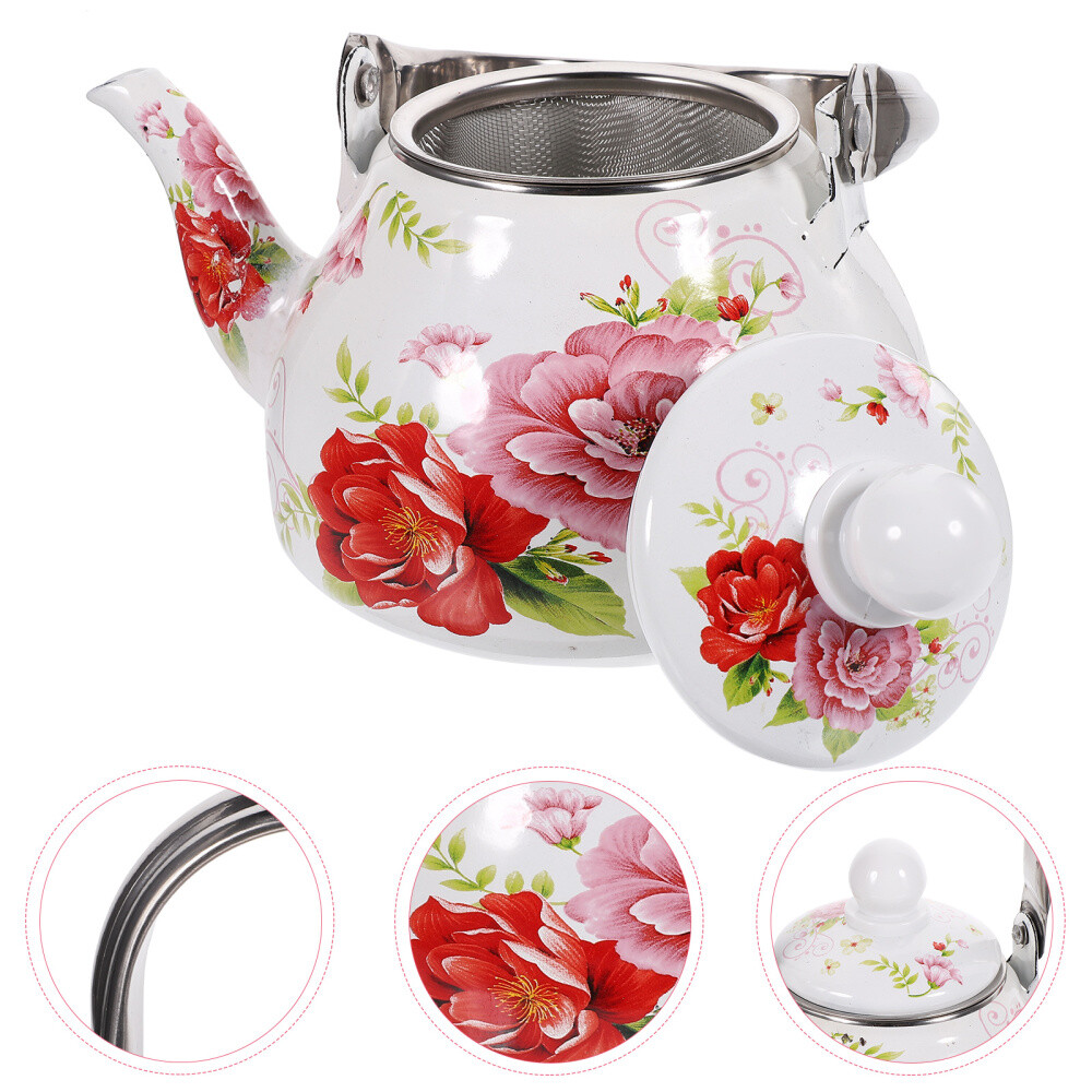 Enamel Kettle Floral Pattern Tea Kettle Stovetop Decorative Teapot Tea Kettle