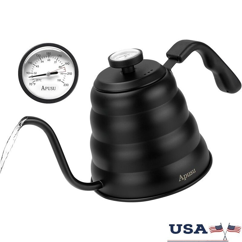 Gooseneck Tea Kettle W/ Thermometer Stovetop Coffee Pot Stainless Steel 40oz New
