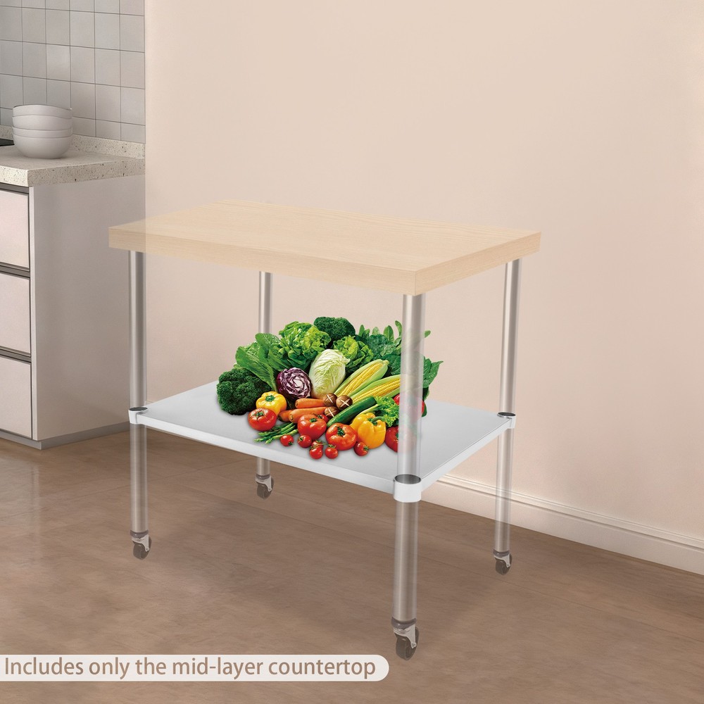 Stainless Steel Adjustable Workbench Tabletop (67.9x55cm) with Middle/Lower Lay