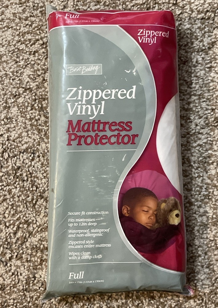 Basics Bedding Mattress Protector Bed Zippered Vinyl Secure Fit Size Full NOS