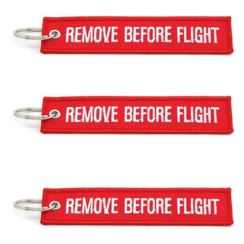 5PCS Aviation Remove Before Flight Keychain – Double Sided Embroidered Jet Tag