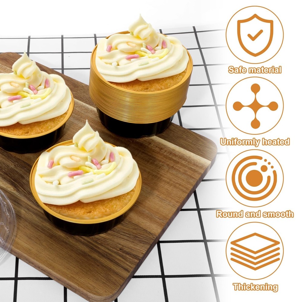 100 Pack 8 oz Disposable Ramekins with Lids, Creme Brulee Dessert Cupcake Ram...