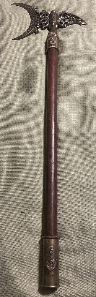 vintage SICLE TYPE TOOL w/BRASS HEAD & SOLID WOOD HANDLE sword/knife/dagger RARE