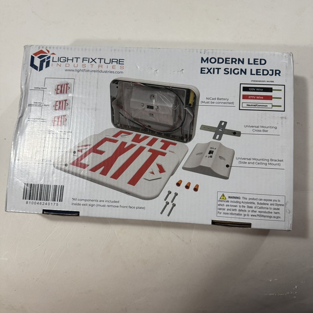 Light Fixture Industries Led Exit Sign Red New