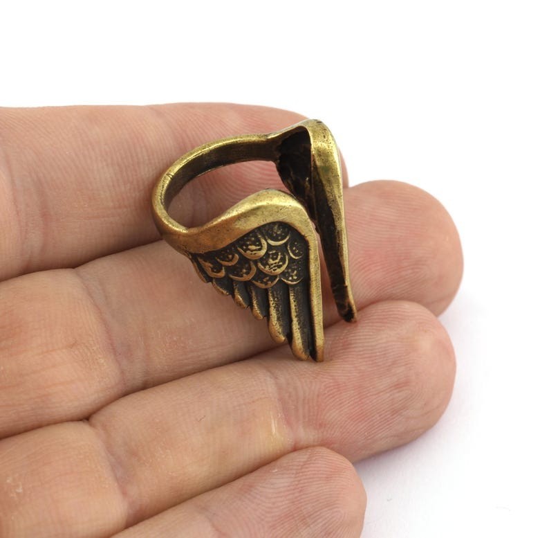 Antique Bronze Wings Ring – Adjustable Brass Statement Ring (Size 6-8 US) -4286