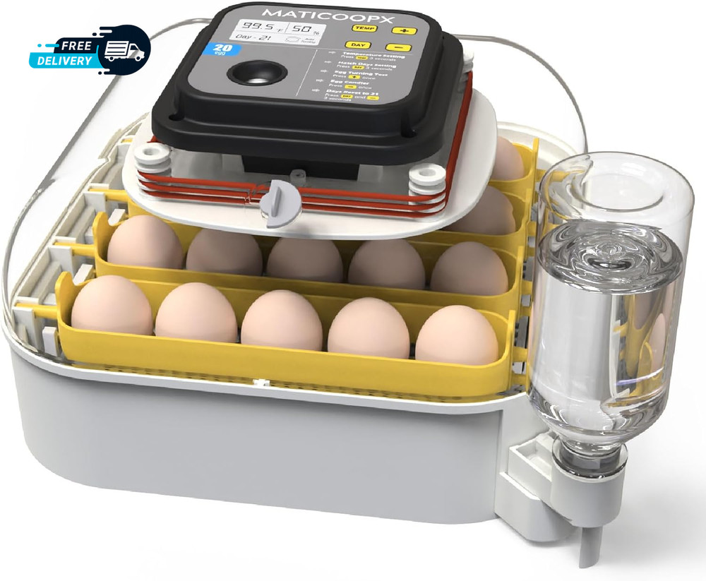 20 Egg Incubator with Humidity Display Egg Candler Automatic Egg Turner