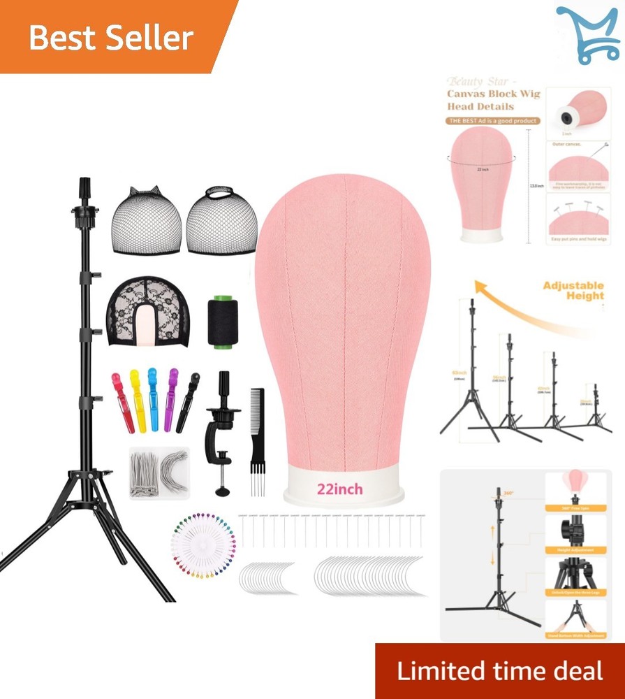 Wig Stand Tripod with Mannequin Head Kit for Styling Making Display