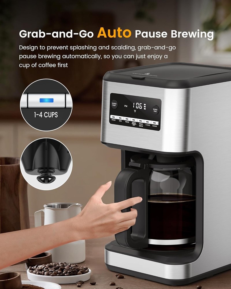 14-Cup Drip Coffee Maker, 24-Hour Programmable Coffee Brewer, Washable Filter