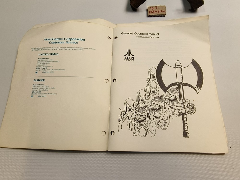 1985 ATARI GAUNTLET OPERATORS MANUAL AND SCHEMATIC PACKAGE SUPPLEMENT