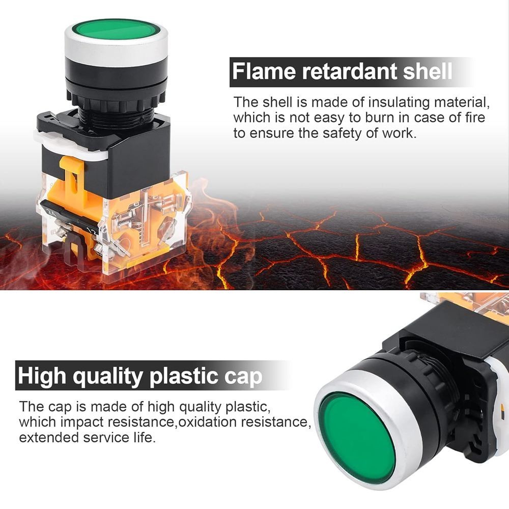 2 Pack Red & Green Momentary Push Button Switch Self-Reset 1NO 1NC DPST C627
