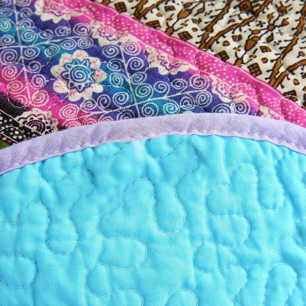 NEWLAKE Quilt Throw Blanket with Reversible Floral Patchwork, Blue Jacquard, ...