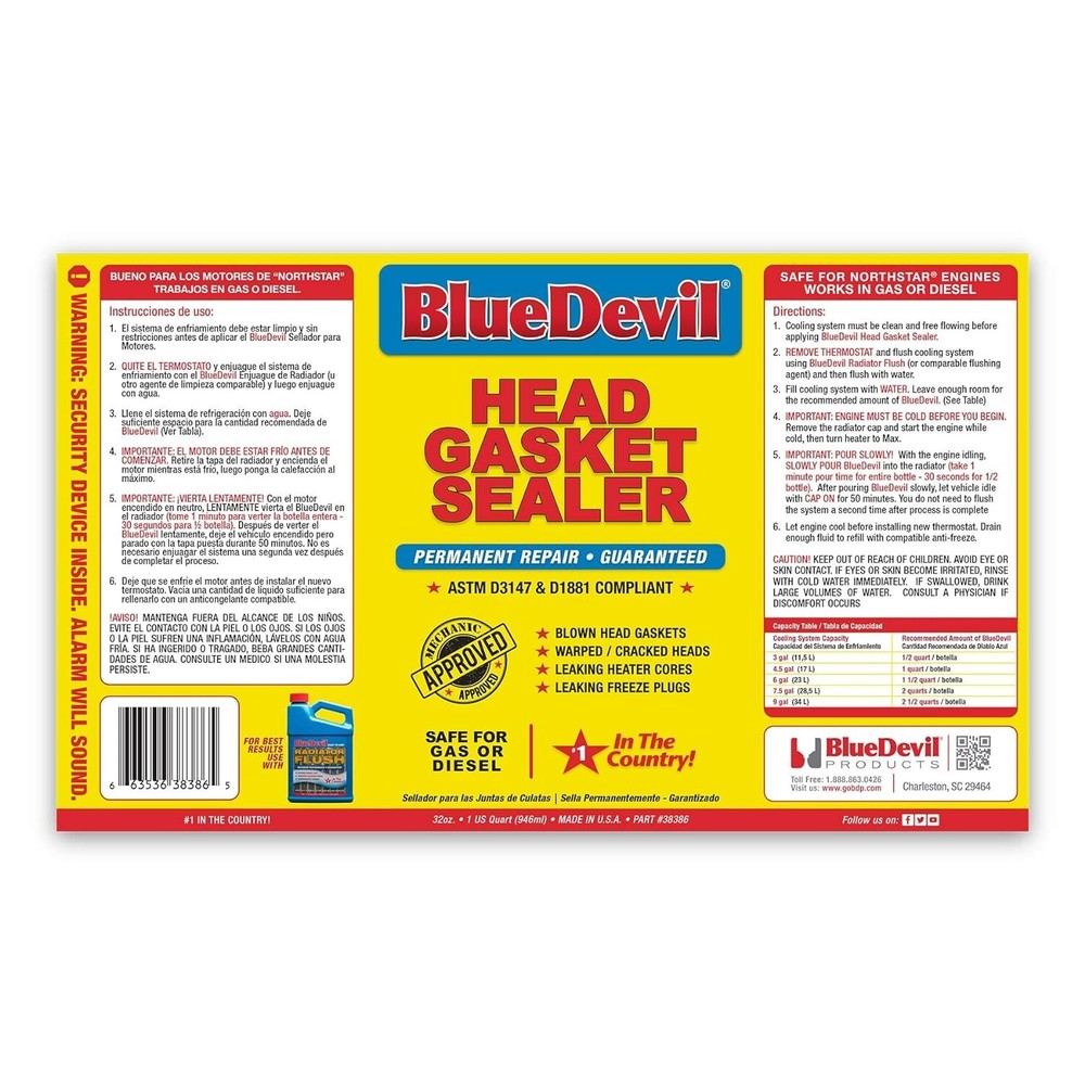 Premium 1 Quart Head Gasket Sealer - Safe, Permanent Fix for All Engines
