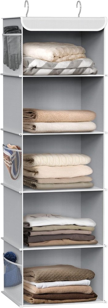 5 Shelf Hanging Closet Organizer, Gray