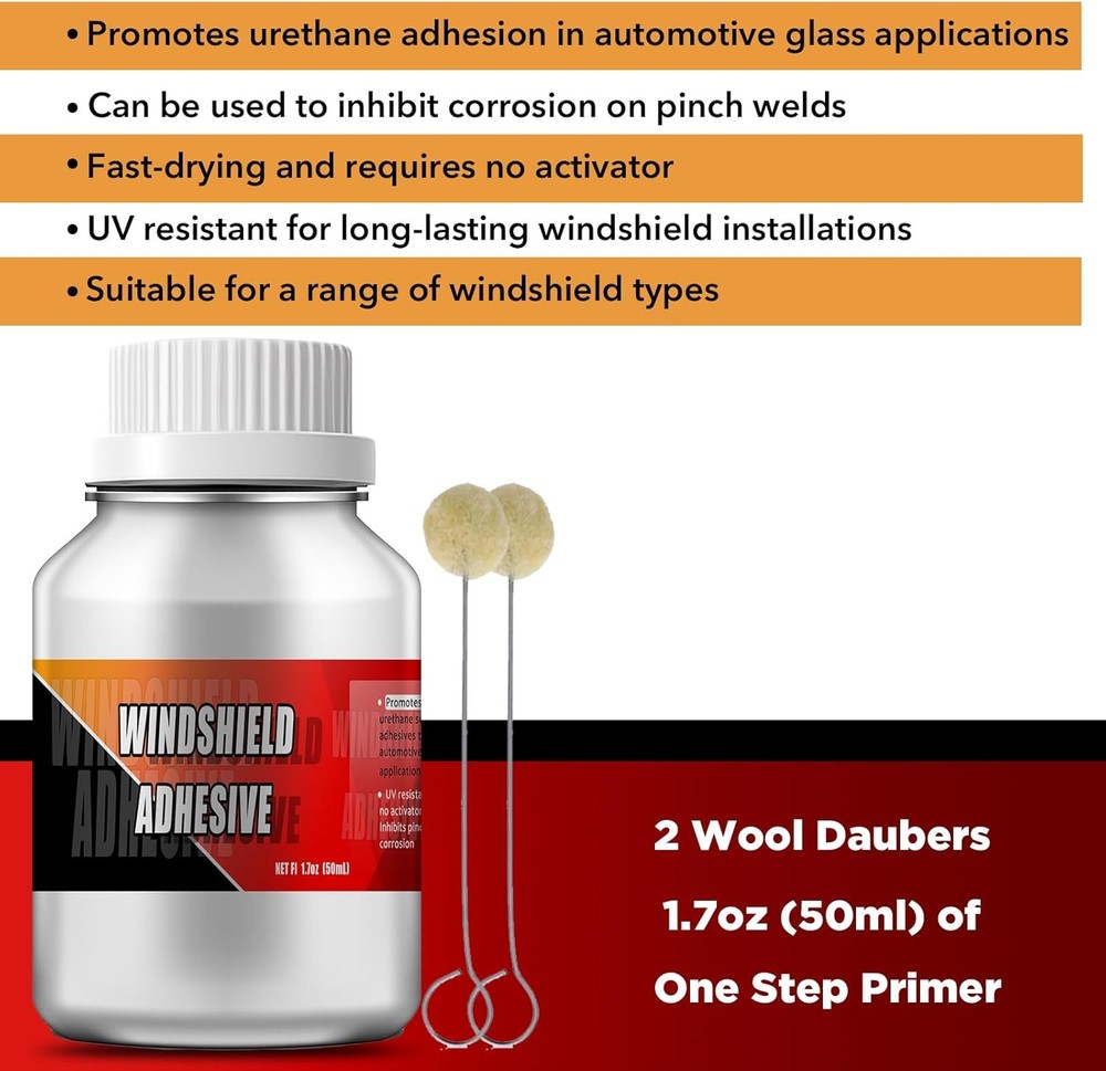Single Step Primer for Windshield Replacement - 1.7 Fl Oz (Pack of 1), Black