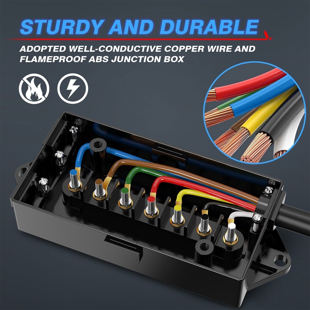 7-Way Plug Trailer Extension Cord, Inline Junction Box & Tail Light Wire Harness