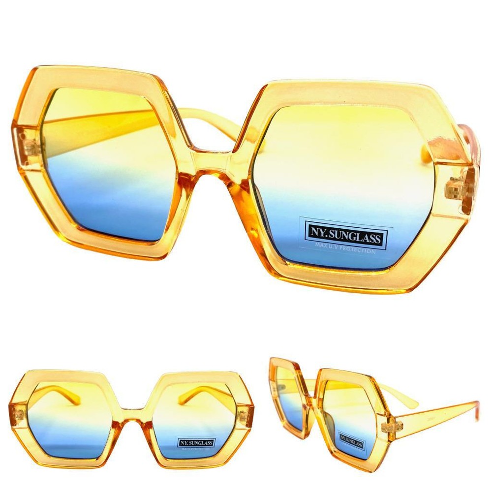 Oversized Exaggerated Classic Retro Style SUN GLASSES Large Hexagon Orange Frame