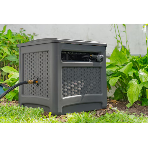 Suncast Wicker Hideaway Plastic 225-ft Container Hose Reel