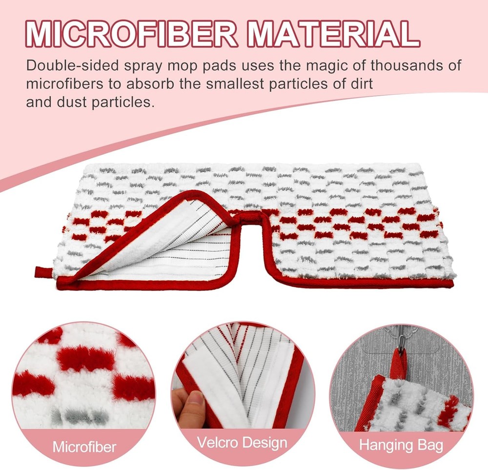 Microfiber Spray Mop Pads - Compatible Double Sided Replace Head for Dry/Wet
