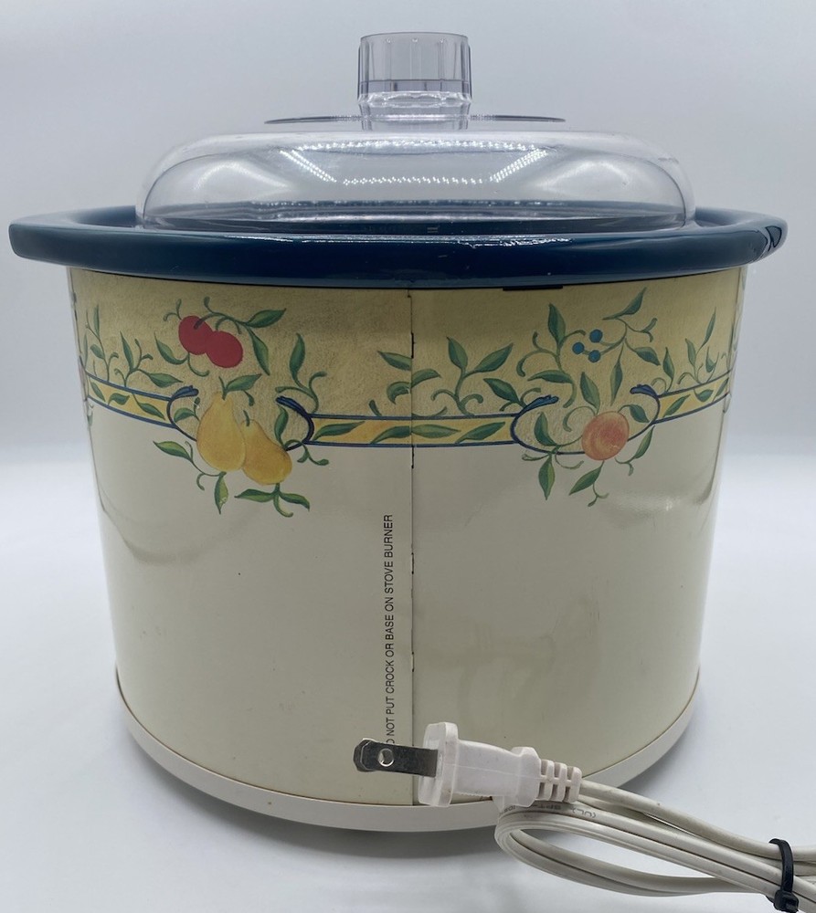 Vintage Rival Crock Pot Fruit Vine Pattern #3120 2-1/2 Qt. Plastic Lid