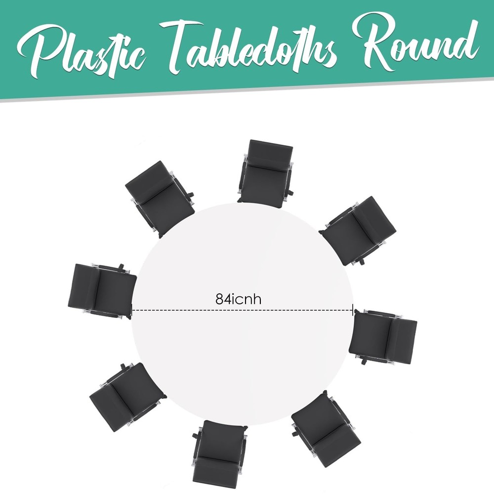 White 12 Pack Plastic Tablecloths 84" Disposable Round Table Cloth Plastic Ta...