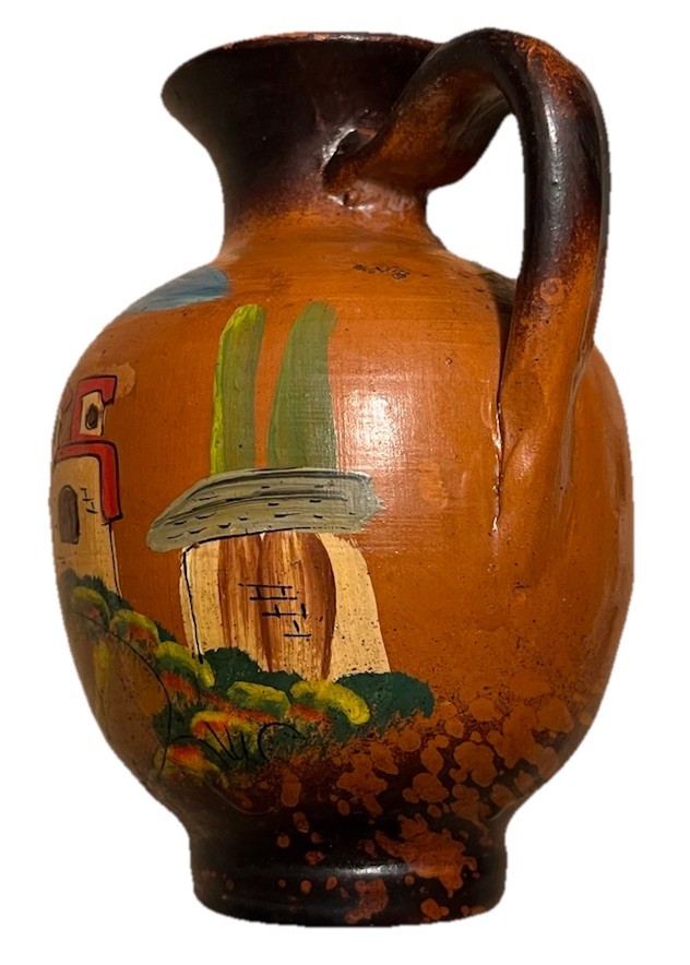 Jug , Terracotta Peruvian Spouted Jug- Vintage 5”