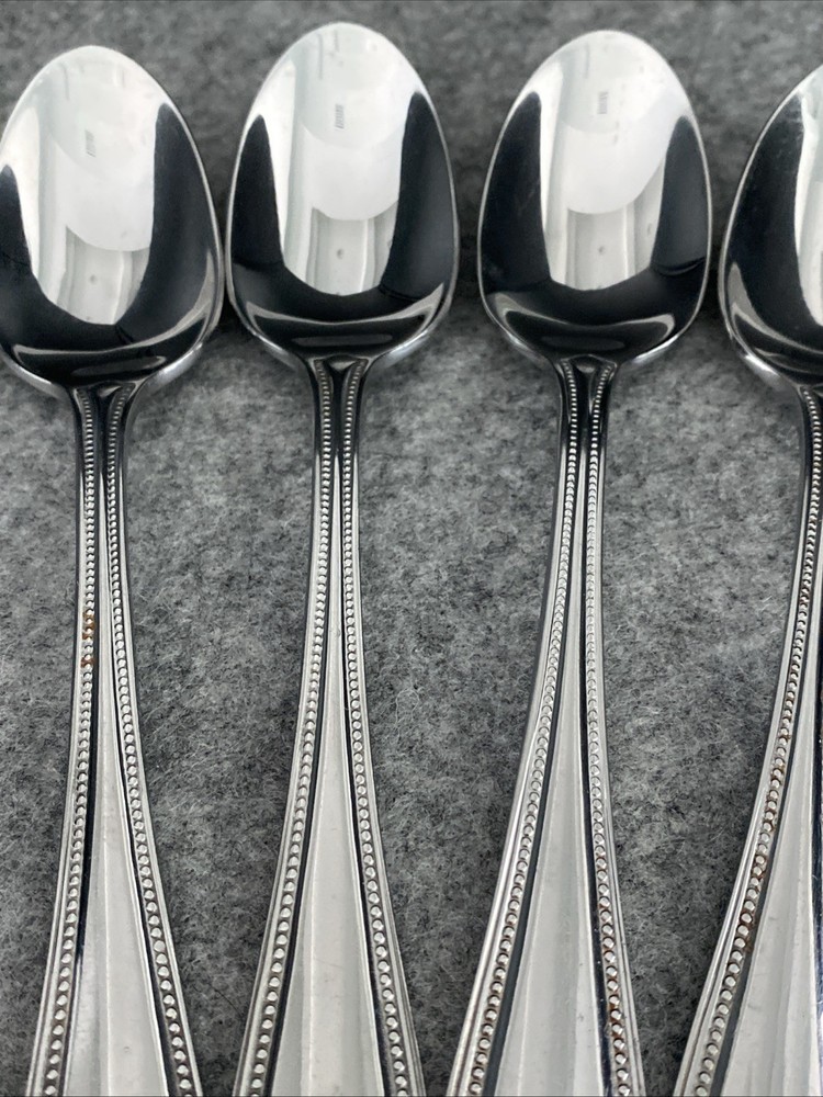 4 Oneida Stainless Countess Glossy Beaded Place Oval Soup Spoons Flatware