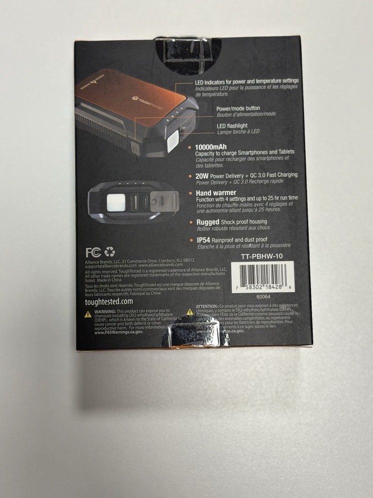 TOUGH TESTED Power Pack & Hand Warmer 10,000mAh PD 20W LED Flashlight