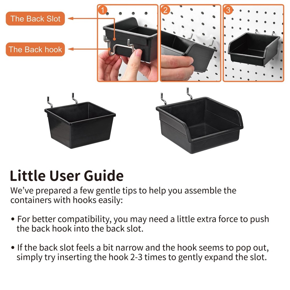 12 Pack Pegboard Bins PegBoard Cups with Hooks & Loops, Peg Board Hooks Assor...