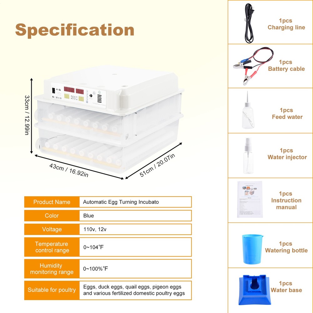 Automatic 120 Eggs Incubator Temperature Control Digital Chicken Egg Hatcher--
