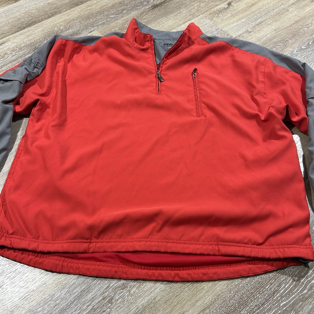 Ping Windbreaker Golf 1/4 Zip Pullover Convertible Zip Off Sleeves Red Mens L